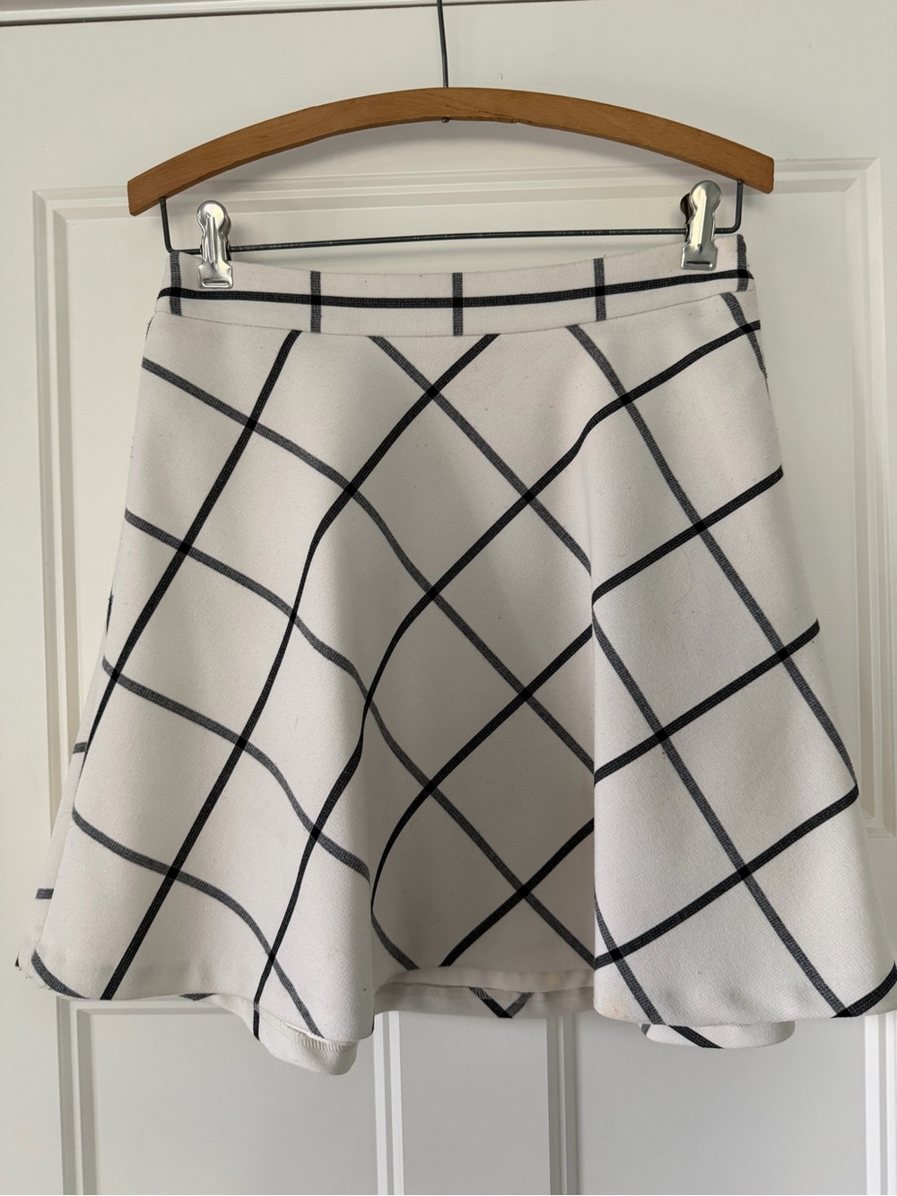LOFT Skater Windowpane Skirt, Black & White, Size 2